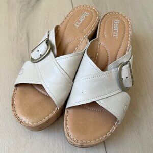 Born Devona Platform Wedge Sandal In White Leather Size 7 Padded Sole Casual